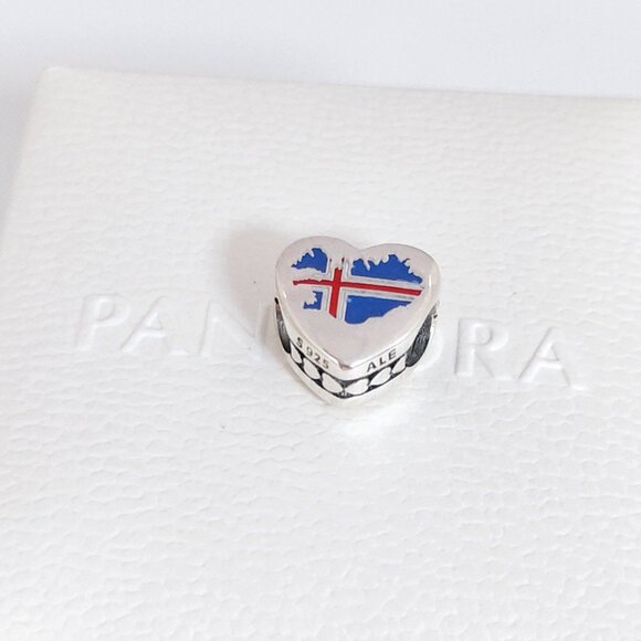 Pandora Iceland Flag Map Heart Charm Bead S925 Silver with box - Picture 8 of 8